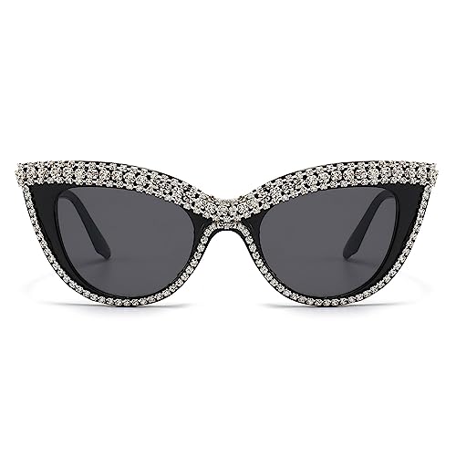Image of LJCZKA Diamond Cat Eye Sunglasses Women Retro Jeweled Rhinestone Sun Glasses Sparkle Crystal Pearl Luxury Bling Eyewear