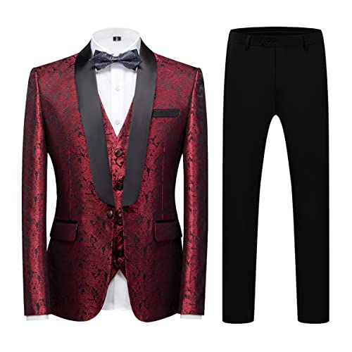 KUDORO Costume Homme 3 pièces Mariage à Un Bouton Blazer Pantalon Gilet