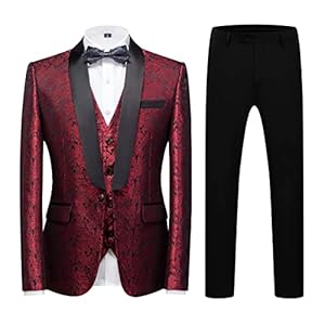 Mens Suits 3 Piece Tuxedo Slim Fit Paisley Jacquard Tuxedo Suit Casual Business One Button for Wedding Dinner Party