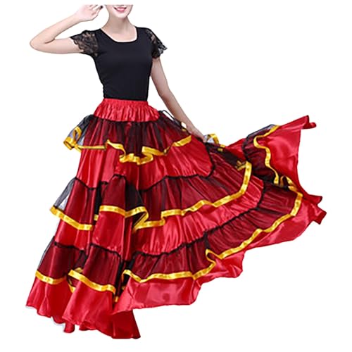 Costume de flamenco pour femme - Robe de danse longue - Jupe traditionnelle espagnole - Jupe de danse pour femme - Jupe longue plissée - Costume de performance sur...