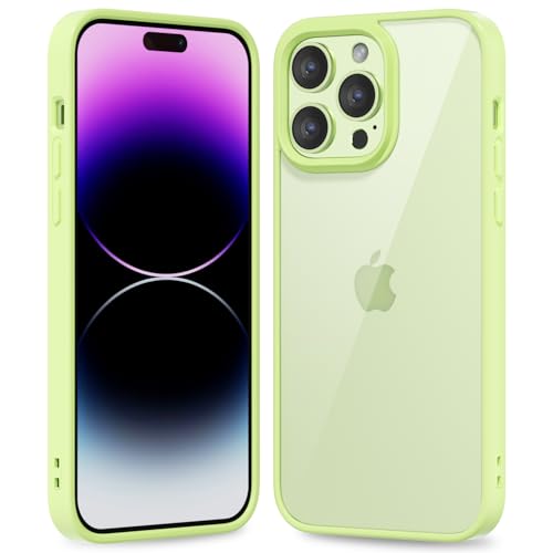 oakxco Funda Translúcida para iPhone 14 Pro MAX, Parachoques Híbrido de Plástico Duro y Goma de Silicona Blanda, Ultra-Fina Antigolpes Anti-Amarillo Carcasa Transparente Protectora, Verde Menta