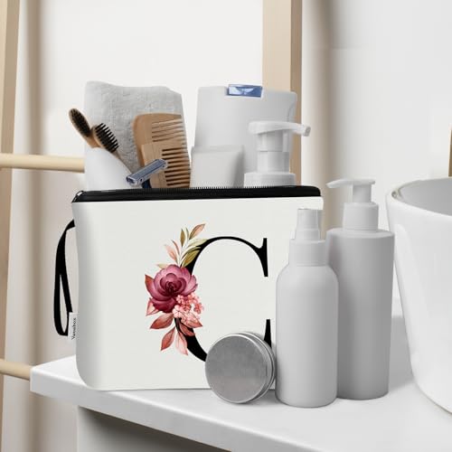 Image of Vavabox A-Z Personalized Makeup Bag, Birthday Gifts for Women Mom, Gifts for Best Friend, Bride Bridesmaid Cosmetic bag (C, 03-White Set)