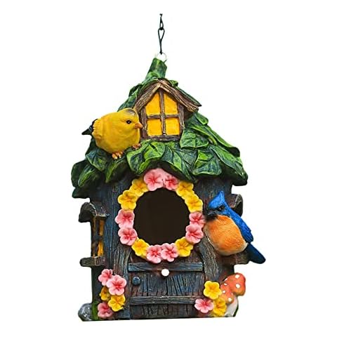 Hanging Bird Houses for Outside Outdoor Resin Birdhouses, Solid Bird House for Garden Patio Decorations, Waterproof Bird House with Iron Hanging Chain, Gift for Bird Lovers (Green, 18 * 17 * 22.5) Cover