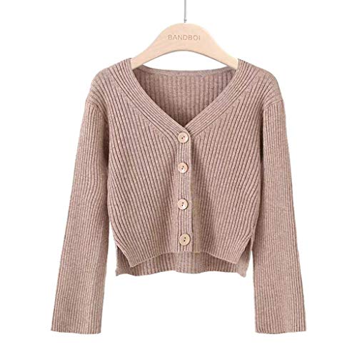 Fankle Sale Women's Button Down V Neck Long Sleeve Cropped Soft Sweater Knit Cardigan Coat(Khaki,Free Size)