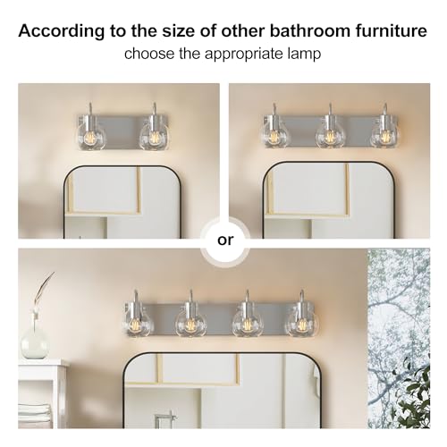 Image of 2-Light Bathroom Vanity Light, Modern Brushed Nickel Wall Sconce with Clear Glass Shade, Vintage Style Mirror Lighting for Bathroom, Bedroom, Living Room,14 Inch