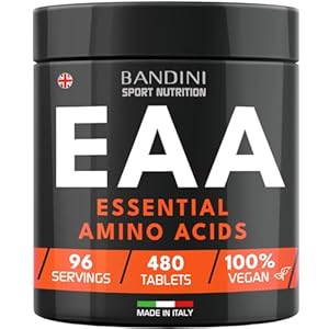 Bandini® EAA Essential Amino Acids | 480 Tablets for 96 Days Supply | with All 9 EAAs Intra Pre and Post Workout | Aminoacids Food Supplement for Sport | NO Additives, Vegan Friendly and Sugar-Free