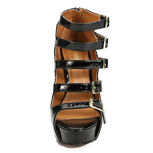 Maiernisi Jessi Unisex Men's Women's Sandals Platform Parallel Straps Stiletto High Heels Zip Boots Black Eu46 - Us Size 12.5 Women/11 Men #TOP4