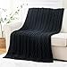 Battilo Black Throw Blanket for Couch, Cable Knit Blanket for Bed,Chair, Home Decor, Soft Cozy Woven Chenille Throw Blanket, Decorative Boho Throw Blanket, 51