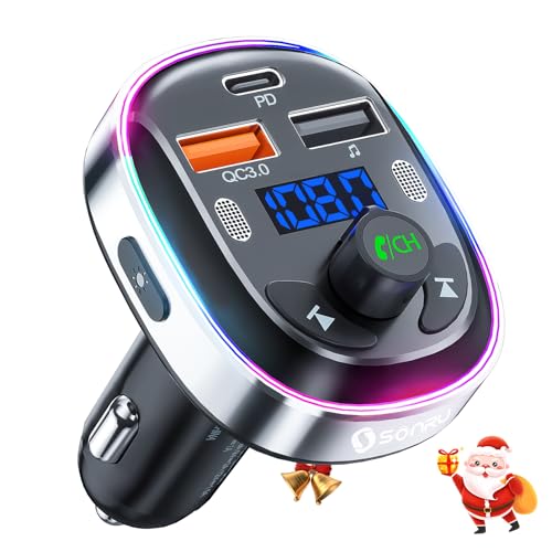 SONRU Transmisor FM Bluetooth 5.3 para Coche, Manos Libres Inalámbrico Reproductor MP3 Coche, QC3.0