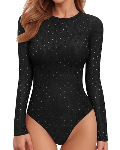 Image of MANGOPOP Womens Bodysuit Long Sleeve Crew Neck Body suit for Women Ribbed Bodysuits Shirts