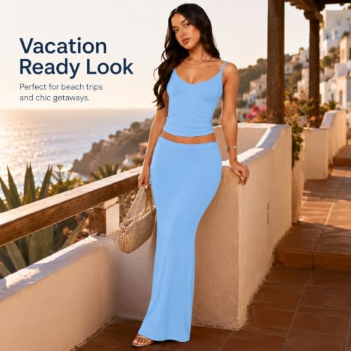 Image of Two Piece Skirt Set Women Maxi Long Skirt and Top Outfit