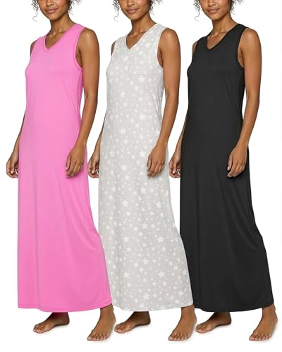 Image of Real Essentials 3 Pack: Women's Soft Tank Nightgown Sleeveless Nightshirt Sleep Dress (Available In Plus Size)