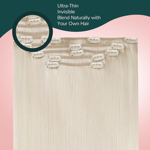Image of Easyouth Clip in Human Hair Extensions Blonde Real Human Hair Extensions Clip ins White Blonde Clips in Hair Extension Human Hair Natural Looking 18 Inch 80G 5Pcs