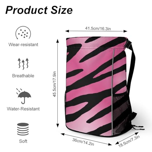 Pink Glitter Zebra Print Drawstring Backpack Sports Gym String Bag Sackpack Water Resistant Pockets for Women Men2