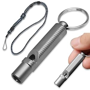 DGSLWH 1 Stück Titanium Signalpfeife, 120dB Hochfrequenz Einrohr-Design Sicherheitspfeife, TC4 Titan, für Outdoor, EDC, Wandern & Rettung, Leicht 7.8g mit Schlüsselband & verstellbarem Lanyard (Grau)