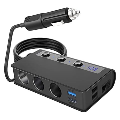 Car Quick 3/4 Way Charger-Durable with Fast Charging 4 USB Ports & 3 Cigarette Lighter Ports. To Power Tyre Inflators Vacuum Cleaners & other Portable Equipment. Charge your iPhones & Android Devices Cover