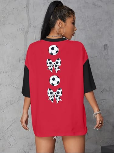 Image of ALLTB Soccer Cup 2026 Shirt Soccer Mom Shirts Women Oversized Football Match Season Jersey Bow T-Shirt Short Sleeve Top
