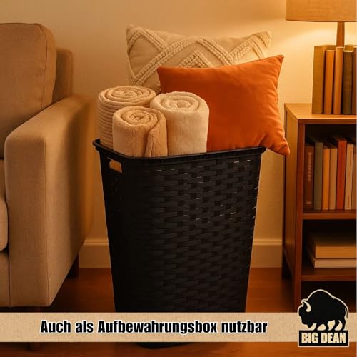 Wäschekorb mit Deckel anthrazit/bräunlich in Rattanoptik XL mit 2 Griffen Wäschetonne Plastik
