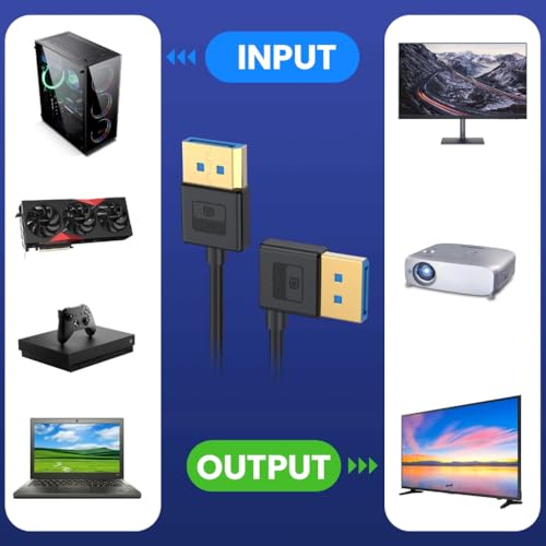 Cable DisplayPort 1.4 premium de silicona con conector en ángulo codo para monitor 8K 2