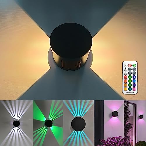 JZCDR RGB Wandleuchte Mit Fernbedienung LED Innen/Aussen Wandlampe Wasserdicht Moderne Aluminium Au&szlig;enlampe Up Down Leuchte Wand Dimmbar Einstellbarer Abstrahlwinkel Terrasse Beleuchtung, Schwarz