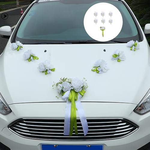 Kit décoration voiture artificielle robuste pour mariage thème blanc vert facile à installer - 3