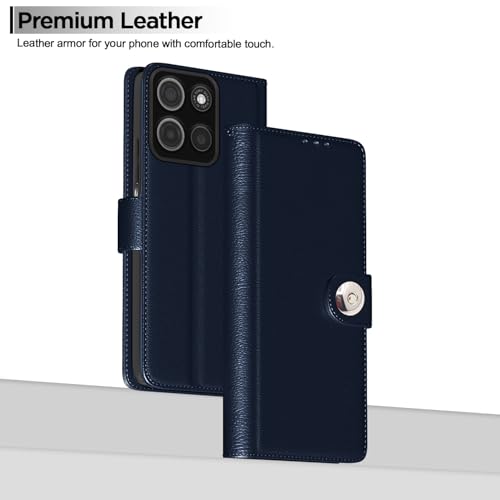 Image of Pikkme Flip Cover Leather Finish | Inside TPU with Card Pockets | Wallet Stand and Shock Proof | Complete Protection Button Flip Case for Moto G15(Blue)