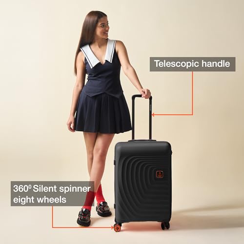 Image of Nasher Miles Polypropylene Boston Hard-Sided Polypropylene Luggage Set of 2 Black 8 Spinner Wheel Trolley Bag | Suitcase (55 & 65 Cm), Small, Medium