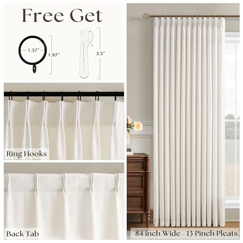 Image of Pinch Pleat Extra Wide 84 x 108 Inch Linen Curtains Pleated Drapes