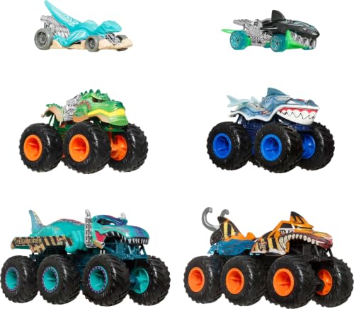 Hot Wheels Monster Trucks Vehículo de Juguete Shark vs Dino Multipack para niños de 3 años en adelante