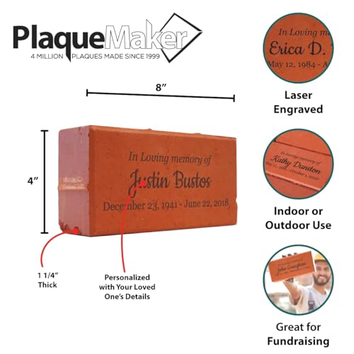 PlaqueMaker in Loving Memory Personalized Memorial Brick, 8x4 inches, Custom Engraved with Name and Dates, Red/Brown - Thumbnail 3