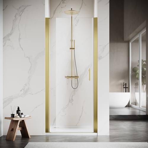 UCALAFEE 29.5-31 Inch Pivot Shower Door 72 Inch H, Semi-Frameless Brushed Gold Bathroom Door with Easy-Clean & Anti-Fog Tempered Glass for Walk-in Shower, SGCC Certified