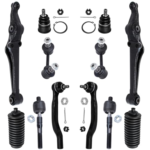 Image of Detroit Axle - 12pc Front End Suspension Kit for 1998 1999 2000 2001 2002 Honda Accord, 2 Lower Control Arms 2 Sway Bars 2 Lower Ball Joints 4 Inner Outer Tie Rods 2 Boots Replacement
