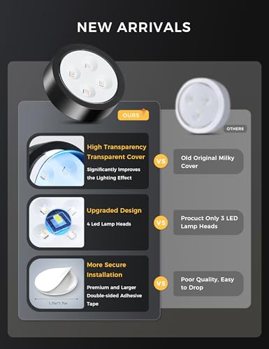 Image of Push Lights with Remote 6-Piece Battery-Powered LED Hockey Puck Lights, Wireless Under-Cabinet & Baseboard Illumination, Dimmable & Color-Changing (2 Pack Black, Color)