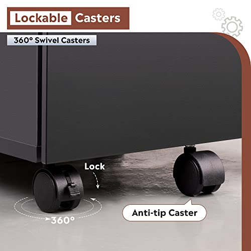 Devaise 3 Drawer Rolling File Cabinet With Lock, Wood Under Desk Filing Cabinet Fits Letter/Legal/A4 Size For Home Office, Black #TOP7