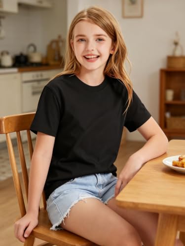 Image of HOTIAN Girls T Shirts 100% Cotton Short Sleeve Tops Kids Summer Casual Crewneck Basic Tees 3-14 Years
