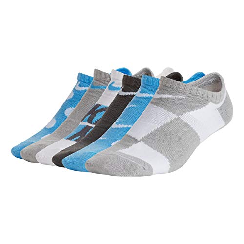 Nike Girl`s Everyday Lightweight Graphic No Show Socks 6 Pack (Blue(SK0068-901)/Grey/White, Medium)