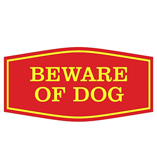 All Quality Fancy Beware of Dog Wall or Door Sign | Durable Material | Home Security Signs | Easy to Install (Red/Yellow) - Medium 1 Pack