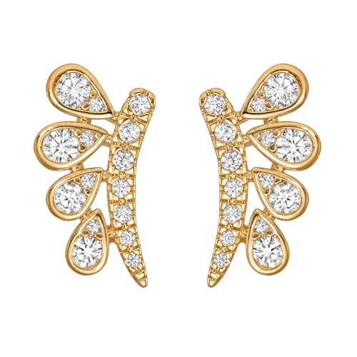 FETTERO Stud Earrings for Women - 14K Gold Plated CZ Hypoallergenic Earrings Studs Dainty Black CZ Leaf Gold Earrings for Women Trendy Statement Jewelry