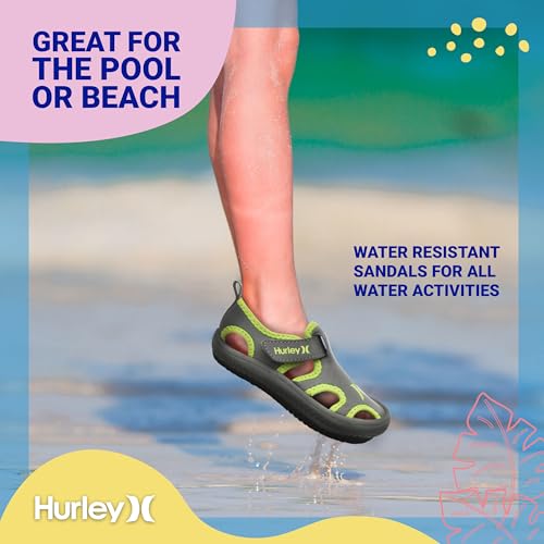 Image of Hurley Kona Toddler Water Shoes - Beach Essentials, Girls and Boys Closed Toe Sandals, Lightweight, Breathable, Kids Water Shoes with Non-Slip Sole and Adjustable Straps, Outdoor Toddler Swim Shoes