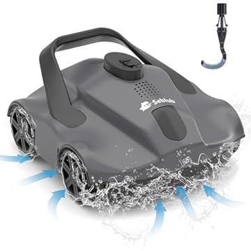 Seblub Aspirador De Piscina Sem Fio Para Piscinas Subterrâneas, Duração De 130 Minutos, Duas Portas De Sucção Potentes, Cobertura De 1076 Pés Quadrados, Limpeza E Estacionamento Automáticos, Limpado