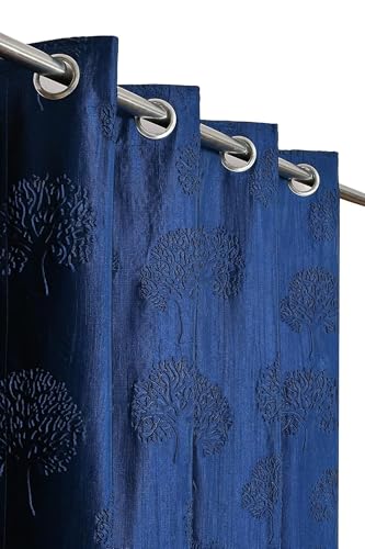 Image of Heavy Quality Punch Tree Curtains 5 Feet Long Set of 1 Pcs | Blue Window Curtains for Living Room, Bedroom | Lightweight 5 Feet Long Drapes for Home Decoration