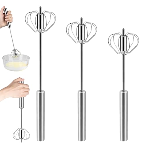 3 Pcs Batidora Manual, Batidor Manual de Huevos, Batidores de Acero Inoxidable Manuales y Semiautomáticos, batidor de huevos semiautomático para mezclar, batir, espumar y remover