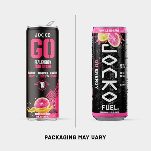 Image of Jocko Fuel GO Energy Drinks, Pink Lemonade - 95mg Caffeine with Added Adaptogens, Vitamin B12 & B6, & L Theanine for Mood & Focus Support, No Sugar, 12 Pack - Packaging May Vary