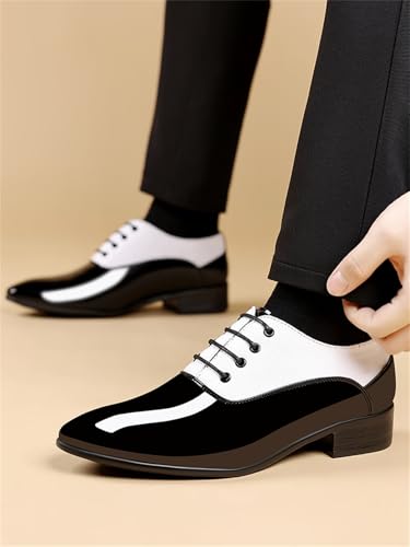 Image of Men's Vintage High Gloss Dress Shoes Patent Leather Oxford Business Suit Tuxedo Formal Shoes Prom Weddings