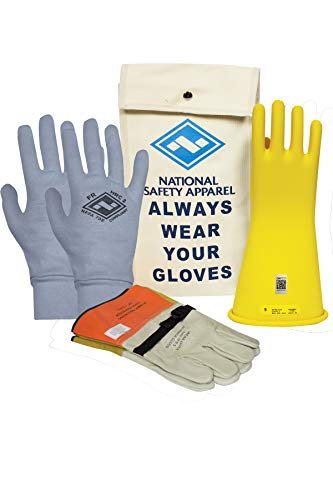 Authentic Crazy Deals National Safety Apparel Class 2 Yellow Rubber Voltage Insulating Glove Premium Kit with FR Knit Glove and Leather Protectors, Max. Use Voltage 17,000V AC/ 25,500V DC (KITGC2Y09AG)