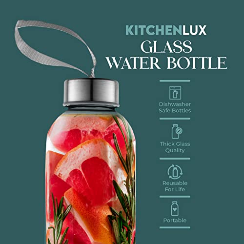 Kitchen Lux 24Oz Glass Water Bottles – Pack Of 6 - Nylon Protective Sleeves, Airtight Screw Top Lids, Portable Carrying Loops - Lead, Pvc And Bpa Free - Water, Smoothie, Juicer, And Beverage Glasses #TOP1