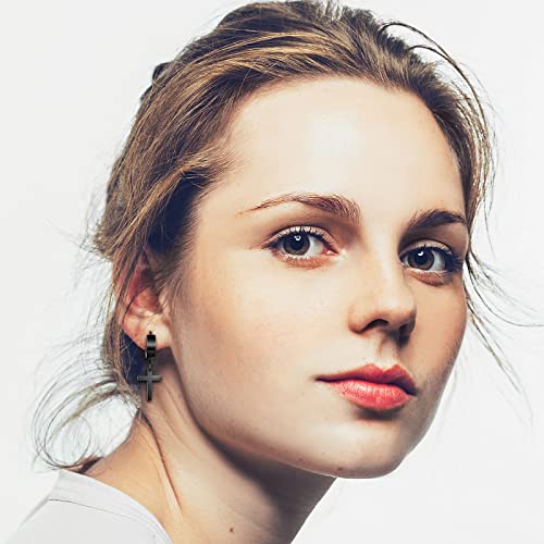 Flongo Men's Womens 6Pcs Vintage Stainless Steel Cross Dangle Hinged Hoop Earrings, Stainless Steel Hoop Huggie Earrings Cross Drop Dangle Earrings #TOP4