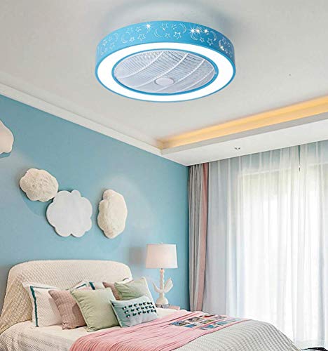 Lakiq 20.5’’ Drum Led Ceiling Fan Light 7 Blades Kid’s Bedroom Modern Acrylic Flush Mount Ceiling Lights 3-Color Dimmable 3-Speed Adjustable For Kid’s Room Boy’s Girl’s Room(Blue) #TOP4