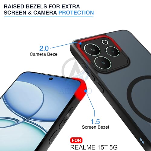 Image of AESTMO Realme 15T 5G Back Cover | 360 Protection | Matte Frosted Hard Back Translucent | Compatible with MagSafe Accessories (MagSafe Matte Hard Black Bumber)