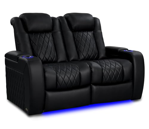 Valencia Tuscany Heat & Massage Edition Home Theater Seating|Premium Top Grain Italian 11000 Nappa Leather, Power Recliner, Power Lumbar & Headrest, LED Lighting (Row of 2 Loveseat, Black)